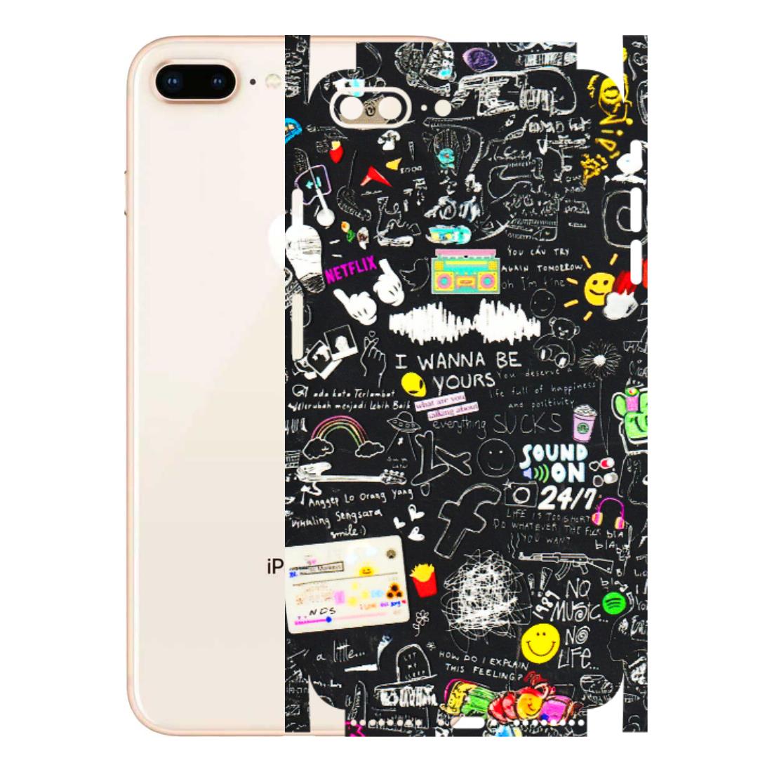 Apple iPhone Skins (All Models) - Black Creatives Doodles - 3D Embossed Finish (L-311) iPhone 8 Plus