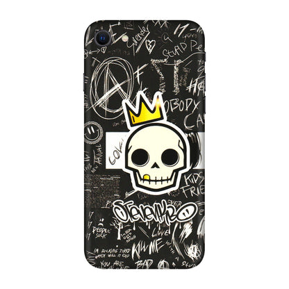 Apple iPhone Skins (All Models) - Funny Skull Black Chalk Grafitti - 3D Embossed Finish (L-22) iPhone SE