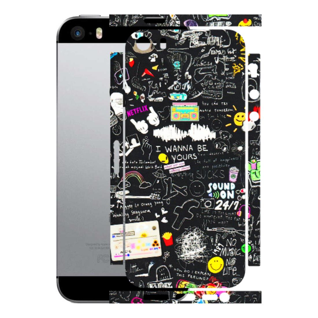 Apple iPhone Skins (All Models) - Black Creatives Doodles - 3D Embossed Finish (L-311) iPhone SE