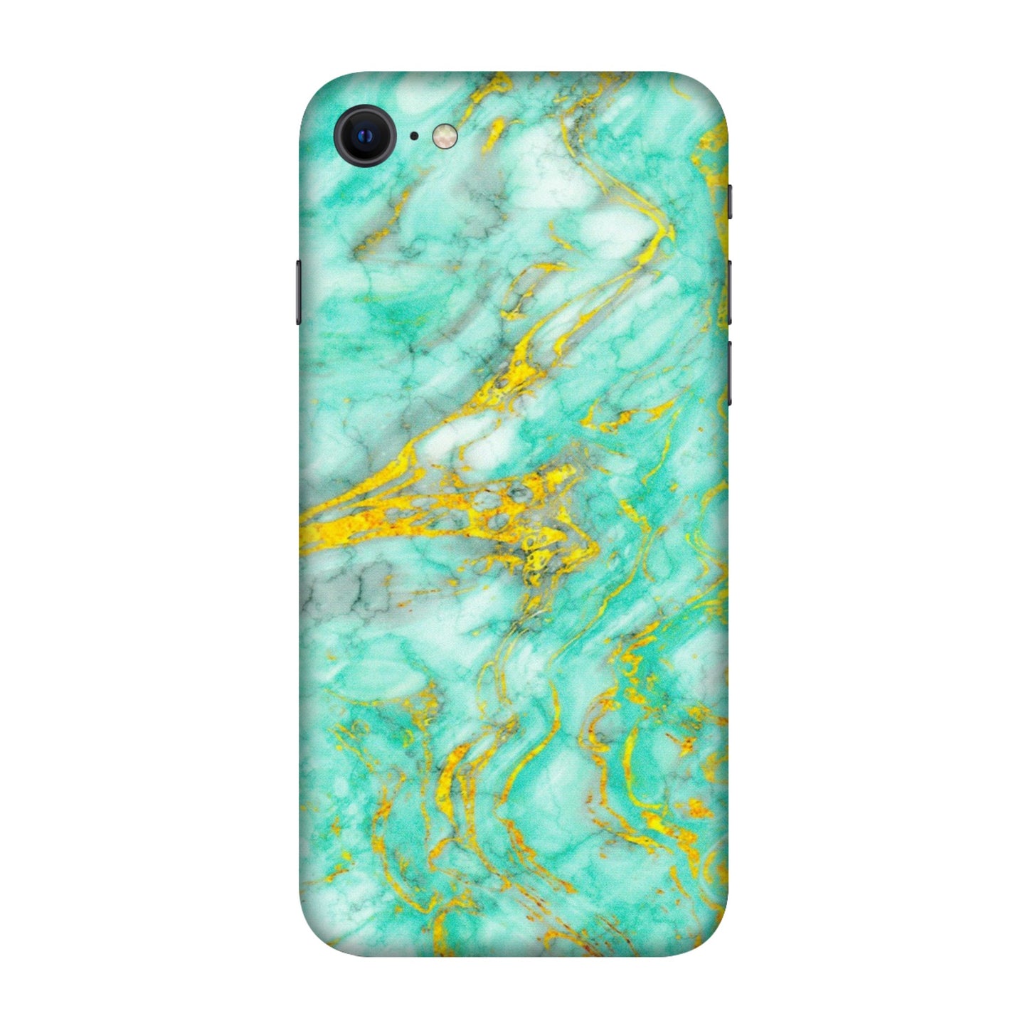 Apple iPhone Skins (All Models) - Green And Gold Marble Feel - Matte Finish (M-16) iPhone SE