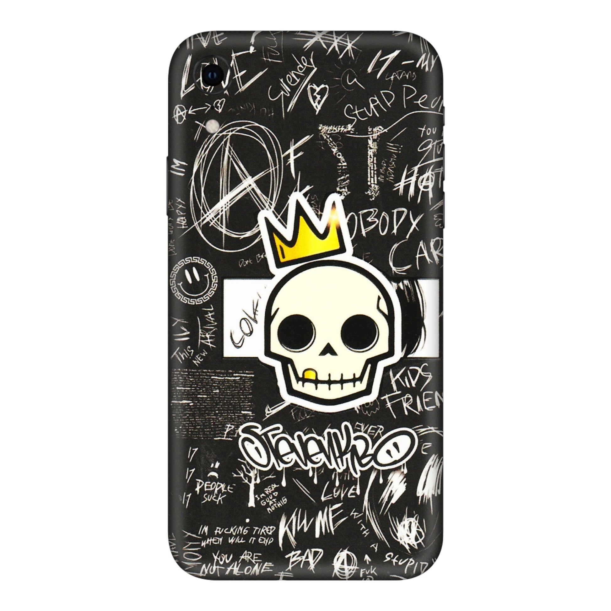 Apple iPhone Skins (All Models) - Funny Skull Black Chalk Grafitti - 3D Embossed Finish (L-22) iPhone XR