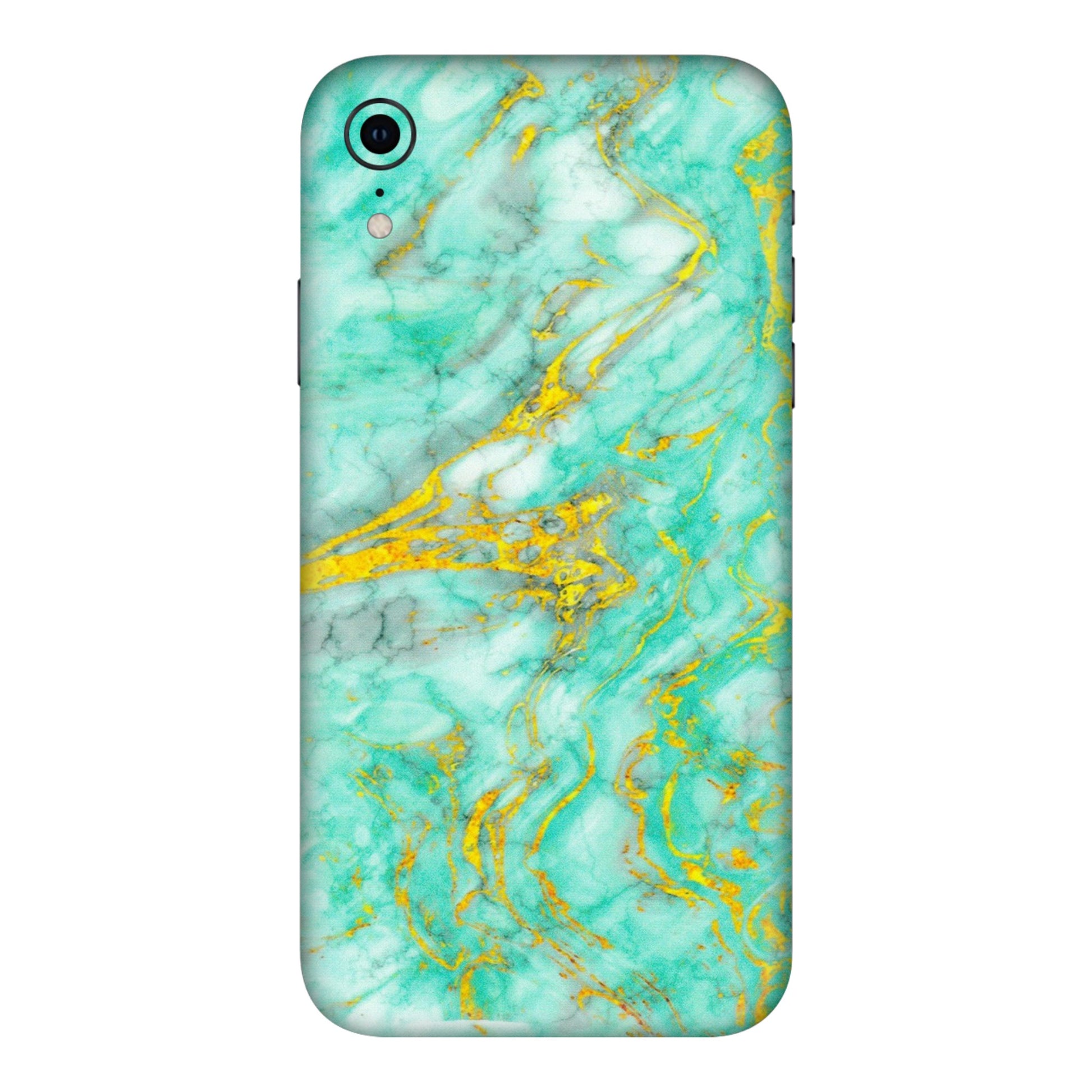 Apple iPhone Skins (All Models) - Green And Gold Marble Feel - Matte Finish (M-16) iPhone XR