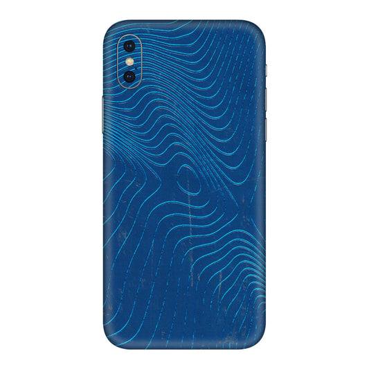 Apple iPhone Skins (All Models) - Abstract Blue Line Map - 3D Embossed Finish (L-272) iPhone XS