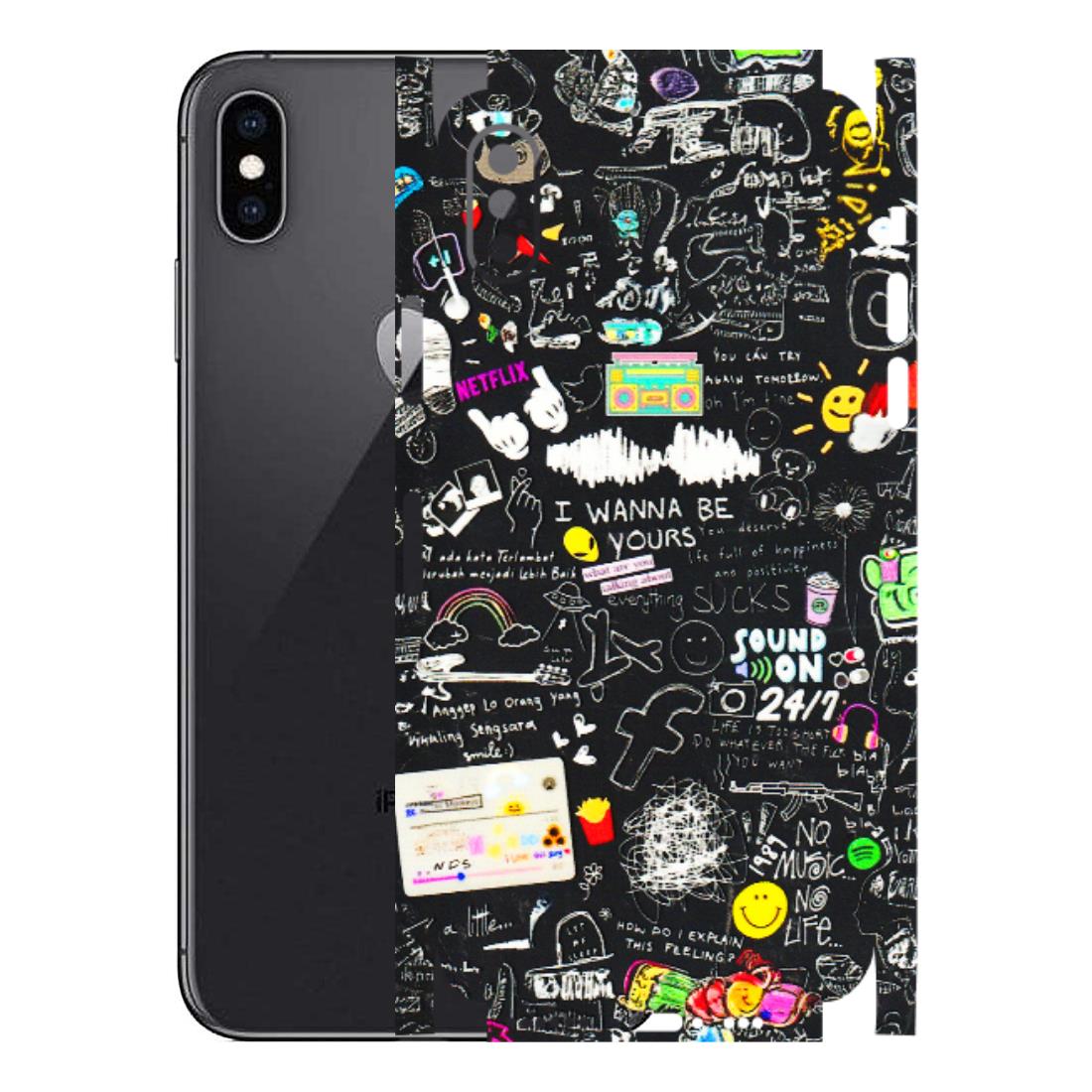 Apple iPhone Skins (All Models) - Black Creatives Doodles - 3D Embossed Finish (L-311) iPhone XS