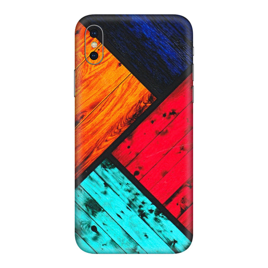 Apple iPhone Skins (All Models) - Colourful Wood Panels Abstract - 3D Embossed Finish (L-09) iPhone XS Max