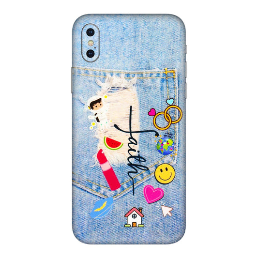 Apple iPhone Skins (All Models) - Denim Jeans Pocket - 3D Embossed Finish (L-134) iPhone XS Max