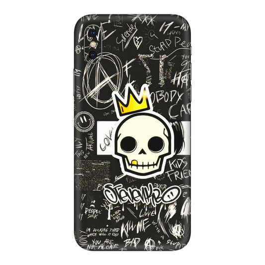 Apple iPhone Skins (All Models) - Funny Skull Black Chalk Grafitti - 3D Embossed Finish (L-22) iPhone XS Max