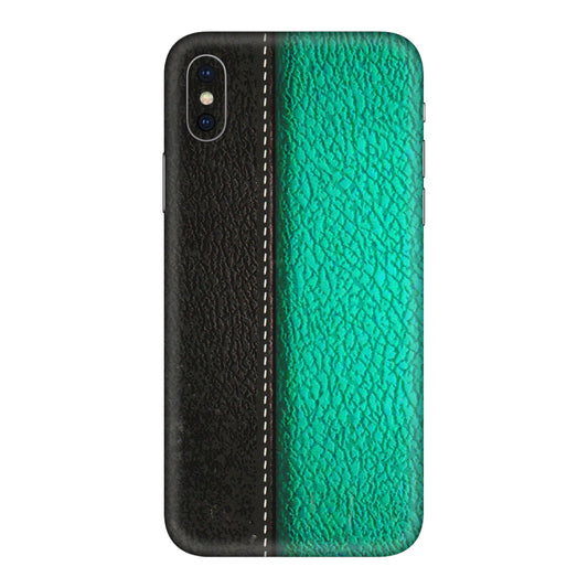 Apple iPhone Skins (All Models) - Black Green Dual  Leather Stich - 3D Embossed Finish (L-233) iPhone XS Max