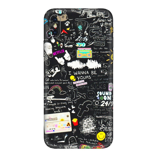 Apple iPhone Skins (All Models) - Black Creatives Doodles - 3D Embossed Finish (L-311) iPhone XS Max