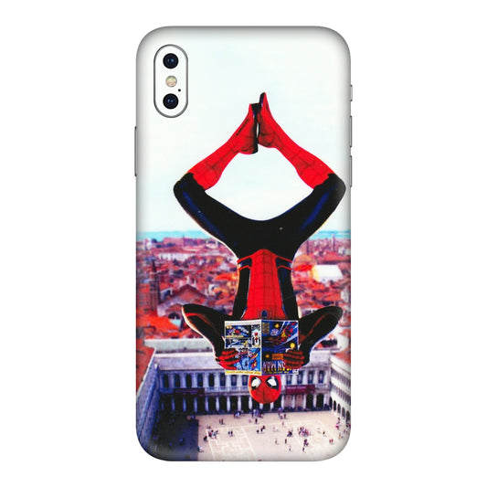 Apple iPhone Skins (All Models) - Spiderman Hanging - 3D Embossed Finish (L-53) iPhone XS Max