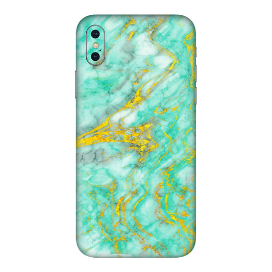 Apple iPhone Skins (All Models) - Green And Gold Marble Feel - Matte Finish (M-16) iPhone XS Max