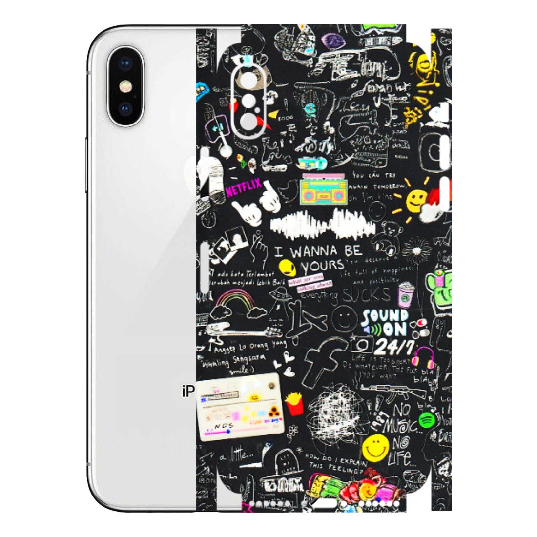 Apple iPhone Skins (All Models) - Black Creatives Doodles - 3D Embossed Finish (L-311) iPhone X