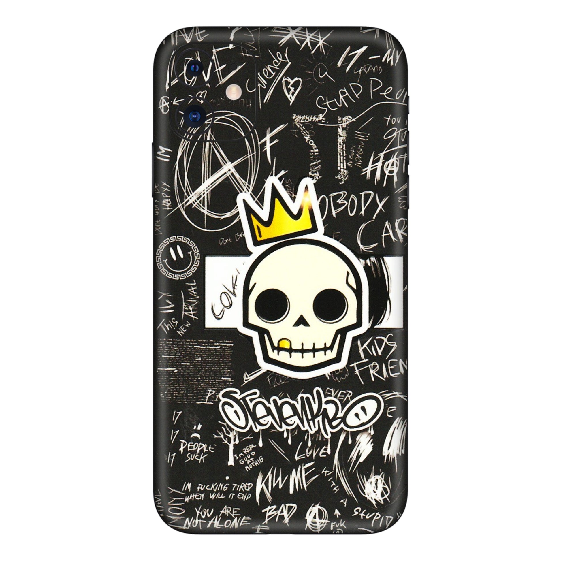 Apple iPhone Skins (All Models) - Funny Skull Black Chalk Grafitti - 3D Embossed Finish (L-22) iPhone 11