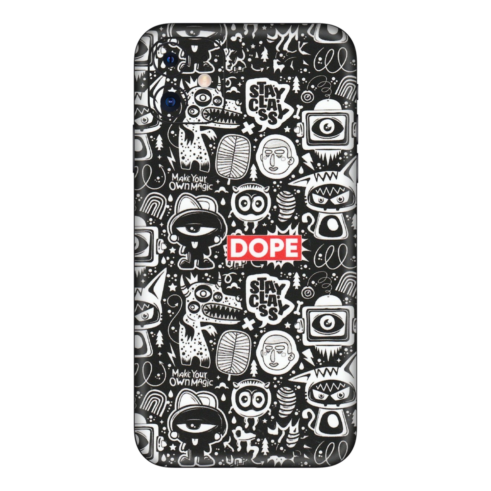 Apple iPhone Skins (All Models) - Dope Stay Classy Black Doodles - Matte Finish (M-126) iPhone 11