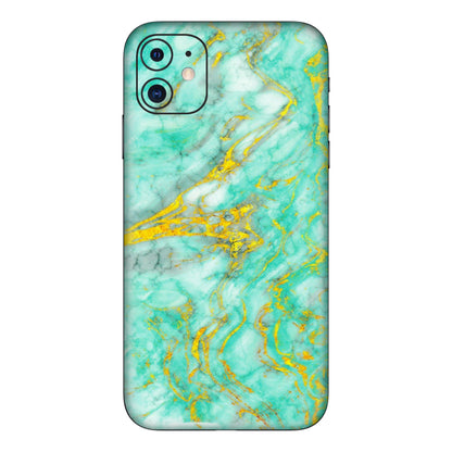 Apple iPhone Skins (All Models) - Green And Gold Marble Feel - Matte Finish (M-16) iPhone 11